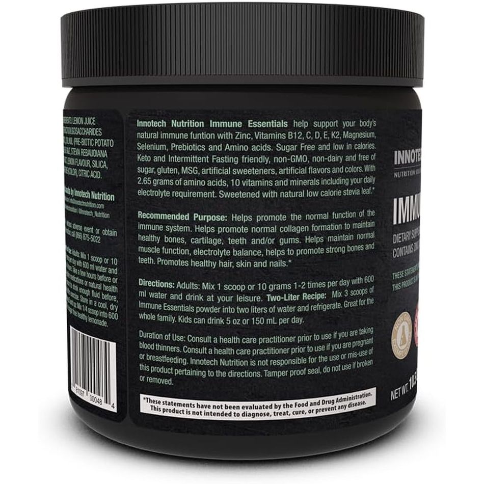 Innotech Nutrition Solutions Immune Essentials – 300g, Lemon Flavour | Daily Immune Support with Zinc, Prebiotics & Electrolytes