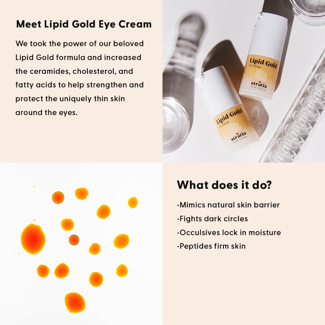 Lipid Gold Eye Cream Moisturizer and Anti-Aging Skincare for Dark Circles, Fine Lines, Wrinkles, and Under-Eye Brightening, 0.5 Fl. Oz