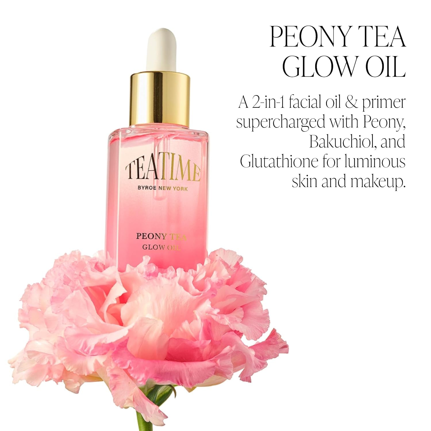 BYROE Teatime Peony Tea Glow Oil – 30ml | Hydrating Facial Oil & Makeup Primer