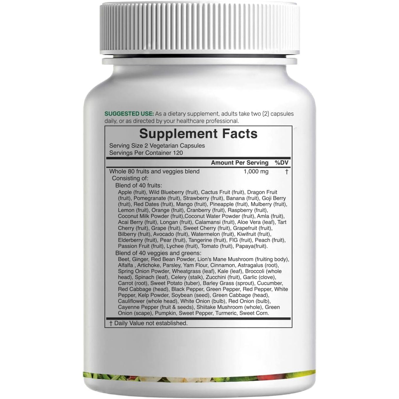 Nature’S Fruits & Veggies Supplement, 240 Veggie Capsules – 80 Whole Food Superfoods for Daily Balance – 40 Fruits with 40 Vegetables and Greens – Non-Gmo, Gluten Free