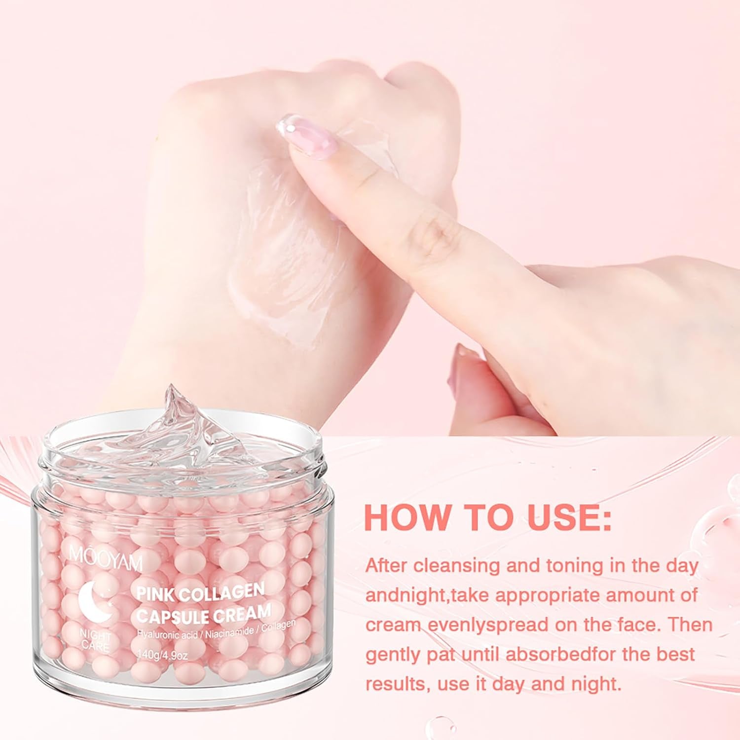 GUOYAOLIFU Pink Collagen Capsule Cream – 140g | Hydrating, Firming & Radiance Boosting