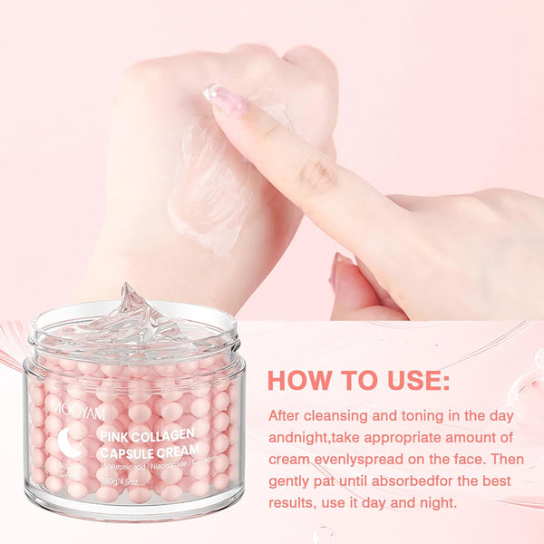 GUOYAOLIFU Pink Collagen Capsule Cream – 140g | Hydrating, Firming & Radiance Boosting