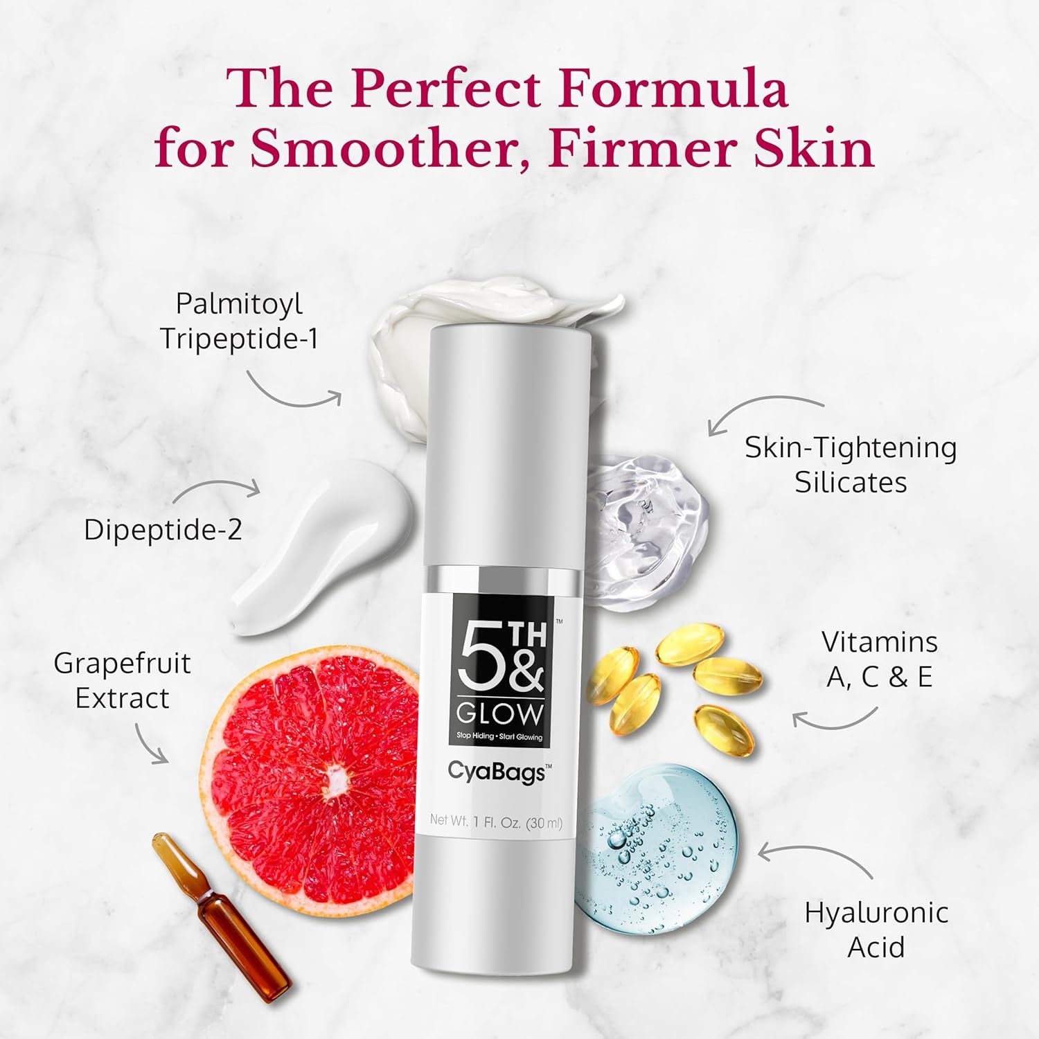 5th & Glow Cyabags Eye Serum – 30ml | Instant Eye Bag Reducer & Skin Tightener