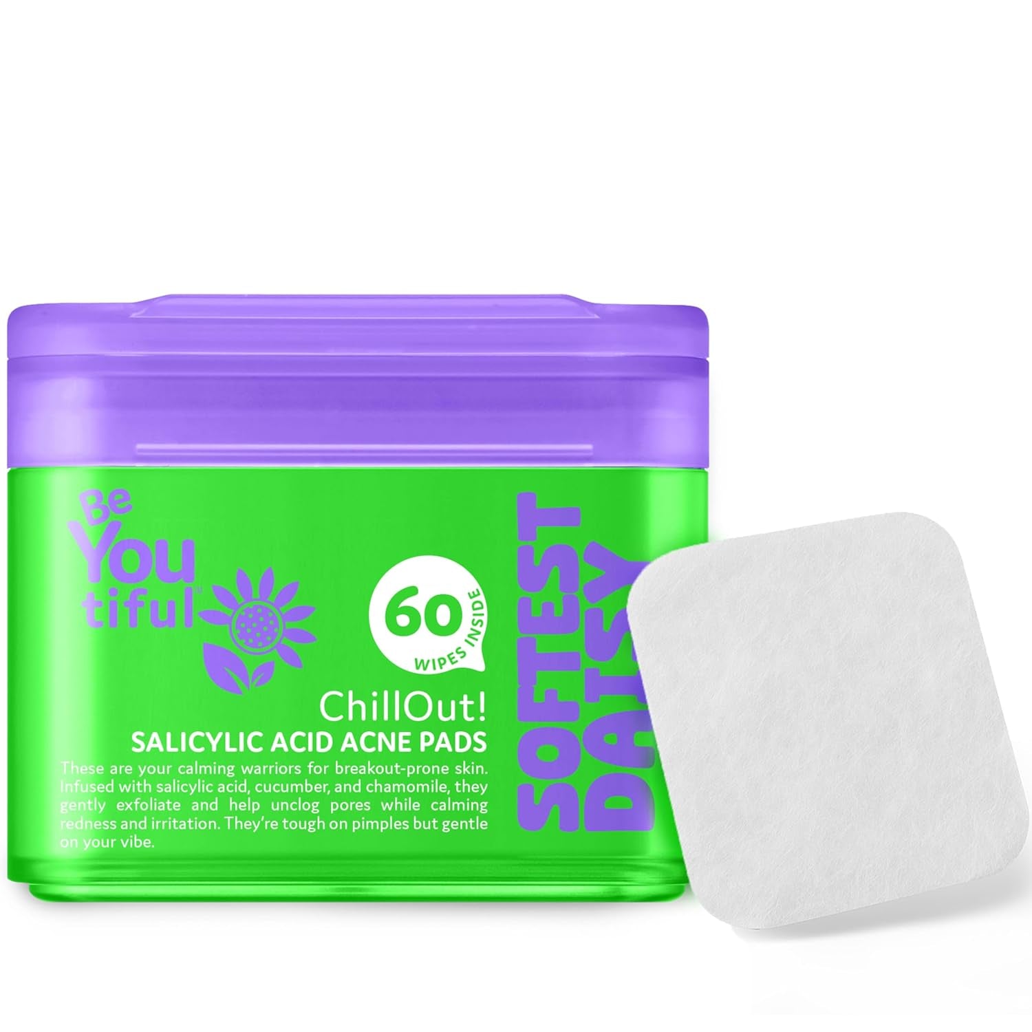 Chillout Gentle Acne Cleansing Face Wipes with Salicylic Acid for Teens and Kids, Valentines Day Gifts for Teen Girls, 60 Facial Pads, Vegan, Tea Tree & Chamomile