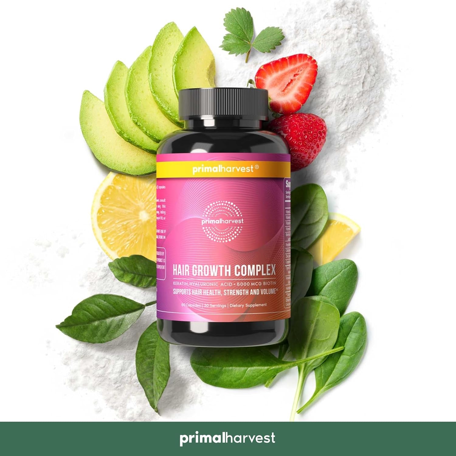 Primal Harvest Hair Growth Complex – 60 Capsules | Biotin, Keratin & Silica for Fuller, Healthier Hair
