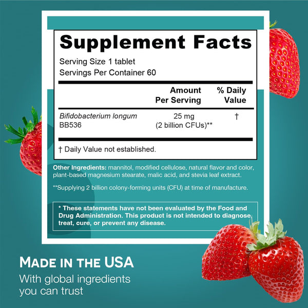 EZ Melts Dissolvable Vitamins Healthy Aging Probiotic – 60 Tablets | Fast-Melting Bifidobacterium BB536 for Gut Health & Vitality