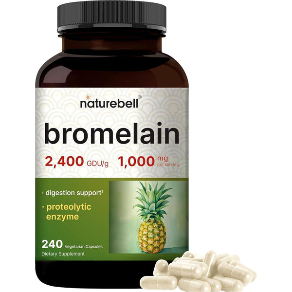 NatureBell Bromelain – 2,400 GDU, 1,000mg per Serving | 240 Vegetarian Capsules