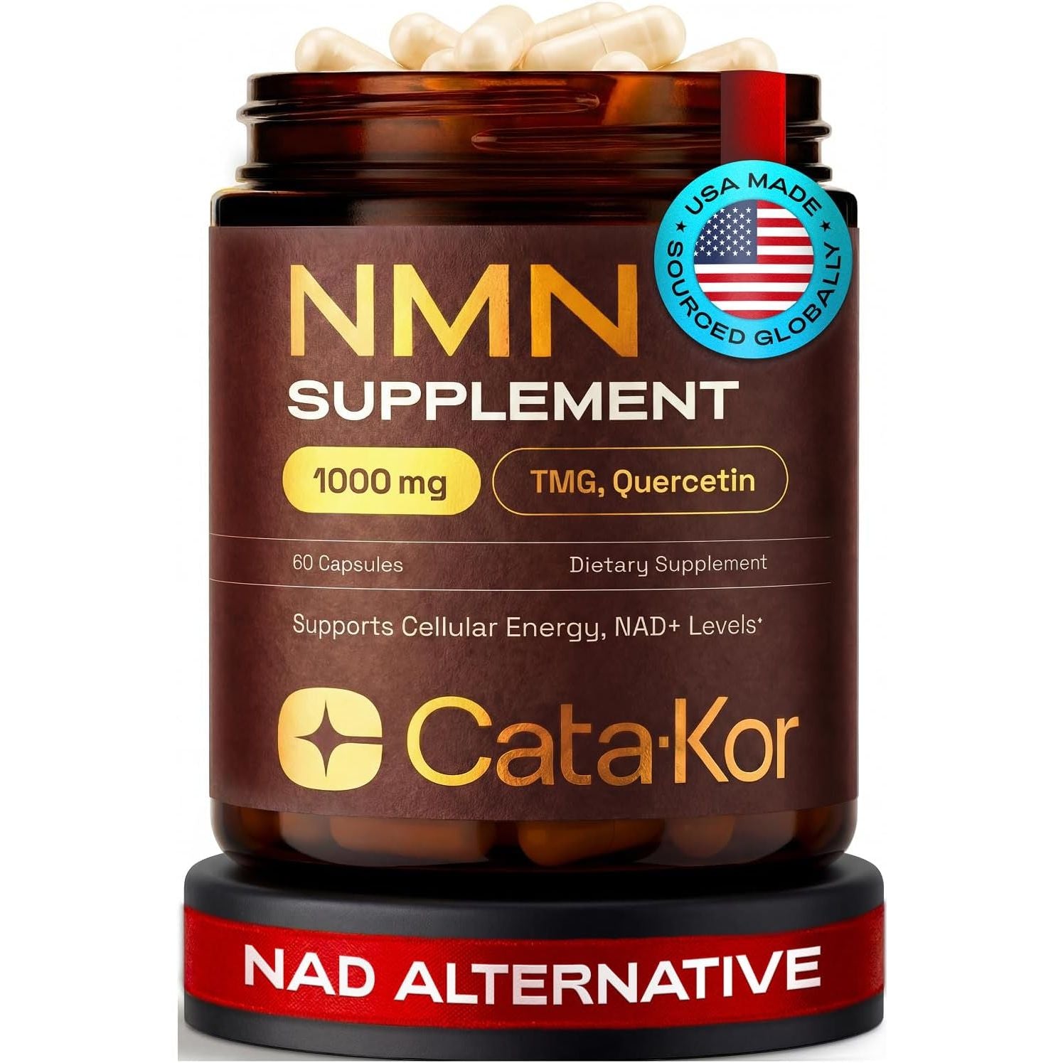 NMN Supplement 1000Mg – 4-In-1 NAD Supplement with Quercetin | TMG | Resveratrol – NMNH Alternative – Supports Cellular Energy & NAD+ Levels – 60 Capsules – Third-Party Tested (1 Pack)