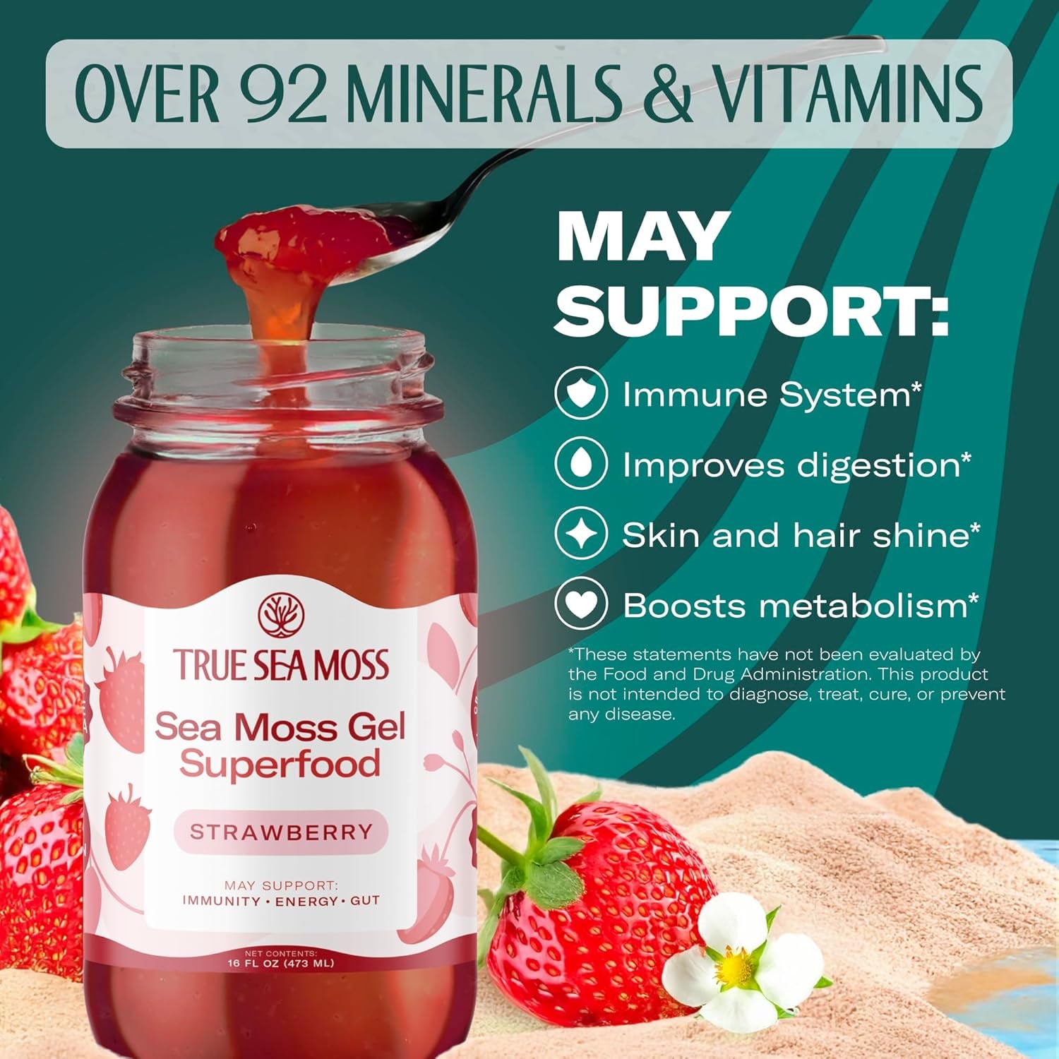 TrueSeaMoss Sea Moss Gel Superfood – 473ml, Strawberry Flavor | Immunity, Energy & Digestion Support