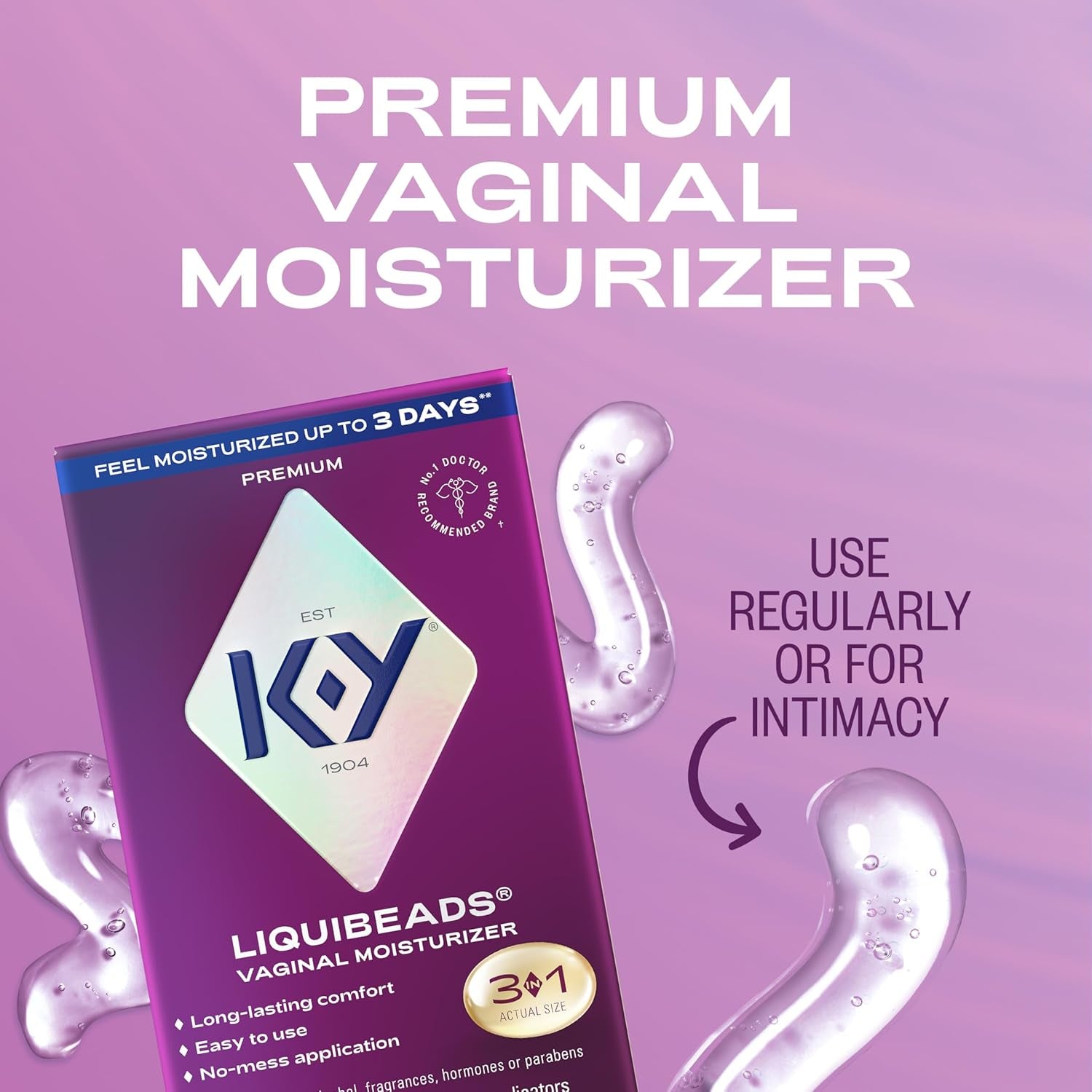 K-Y Liquibeads Vaginal Moisturizer – 6 Ovule Inserts & 6 Disposable Applicators | Long-Lasting Intimate Comfort & Hydration