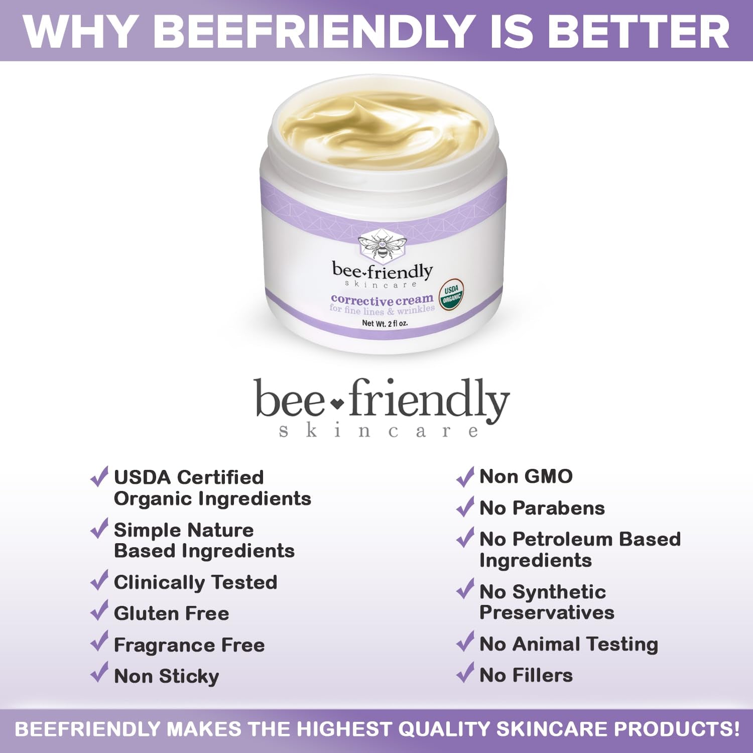 BeeFriendly Corrective Cream for Fine Lines & Wrinkles – 59ml | USDA Organic Anti-Ageing Moisturiser