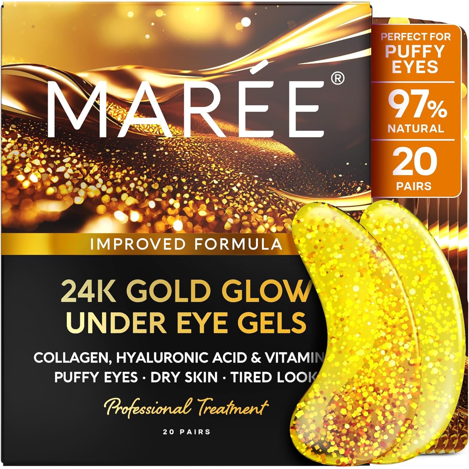 MAREE 24K Gold Glow Under Eye Gels – 20 Pairs | Brighten, Depuff & Hydrate Tired Eyes