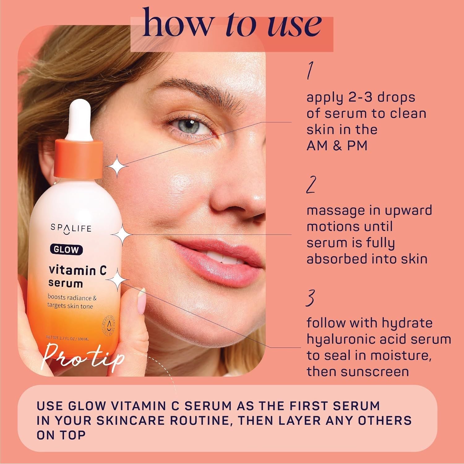 SpaLife GLOW Vitamin C Serum – 100ml | Brightening, Radiance & Pore Refining