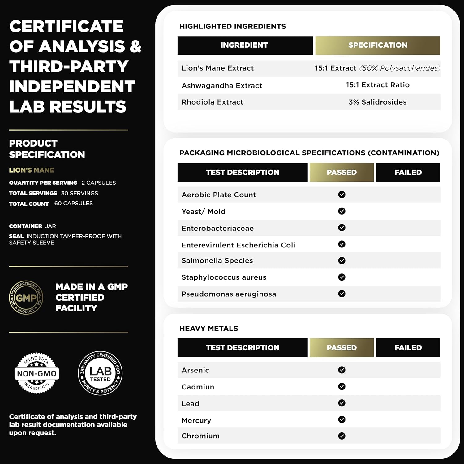 TERRA ELMNT Lions Mane Mushroom Brain Booster - 60 Capsules