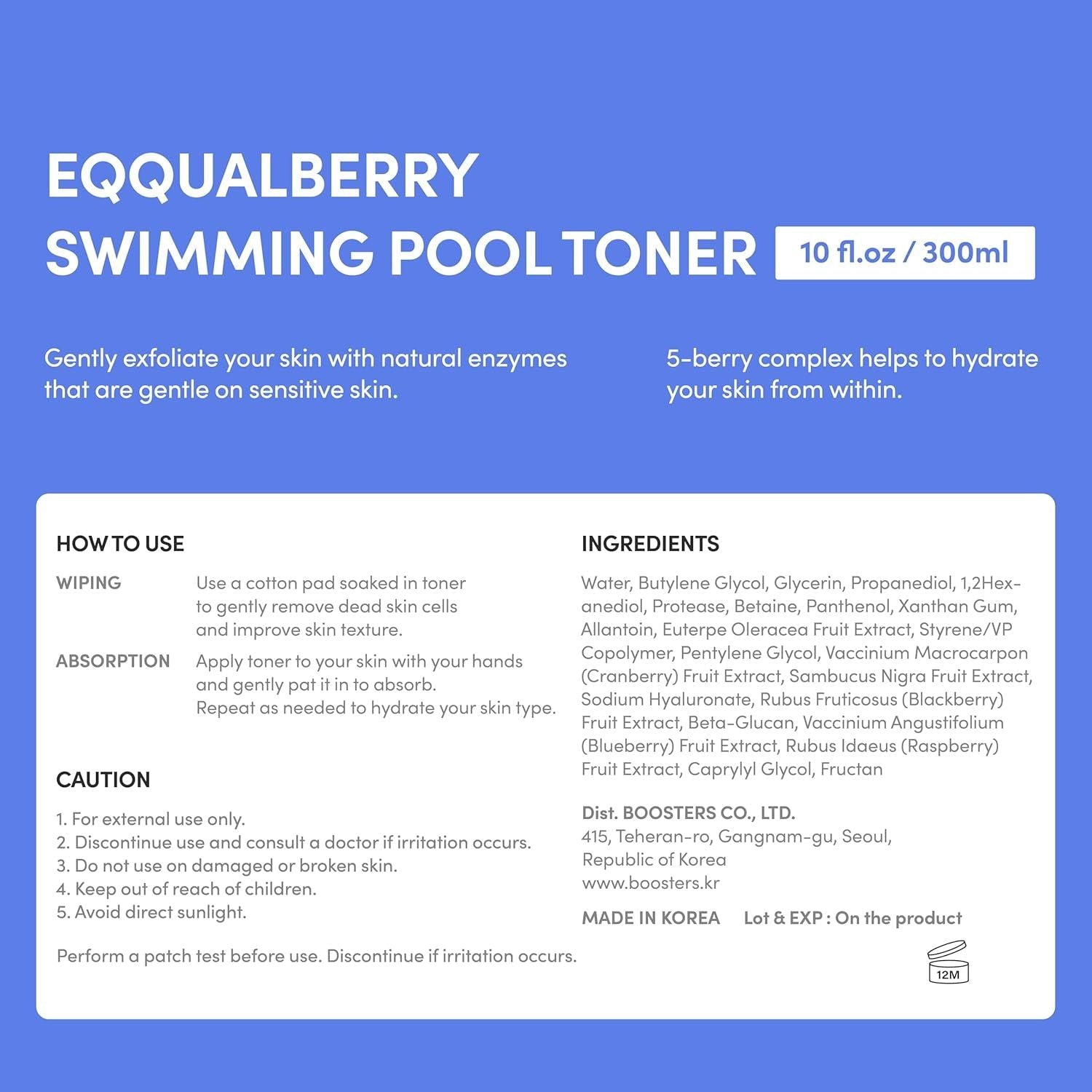 EQQUALBERRY Swimming Pool Toner 10.14 Fl Oz - 300ml   – Gentle Exfoliation & Hydration for Sensitive Skin