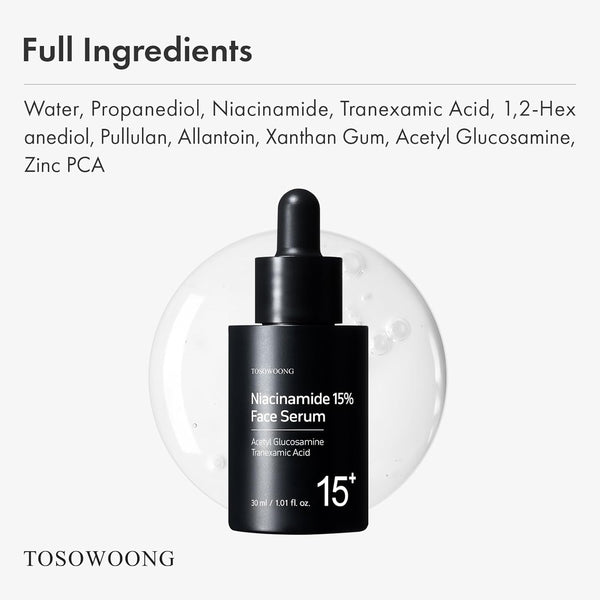Niacinamide 15% Face Serum, 150,100Ppm Niacinamide, Tranexamic Acid, Dark Spot Corrector, Glass Skin, Radiant Complexion, Pore Minimizer, Even Skin Tone, Korean Skin Care, 30Ml, 1.01 Fl.Oz.