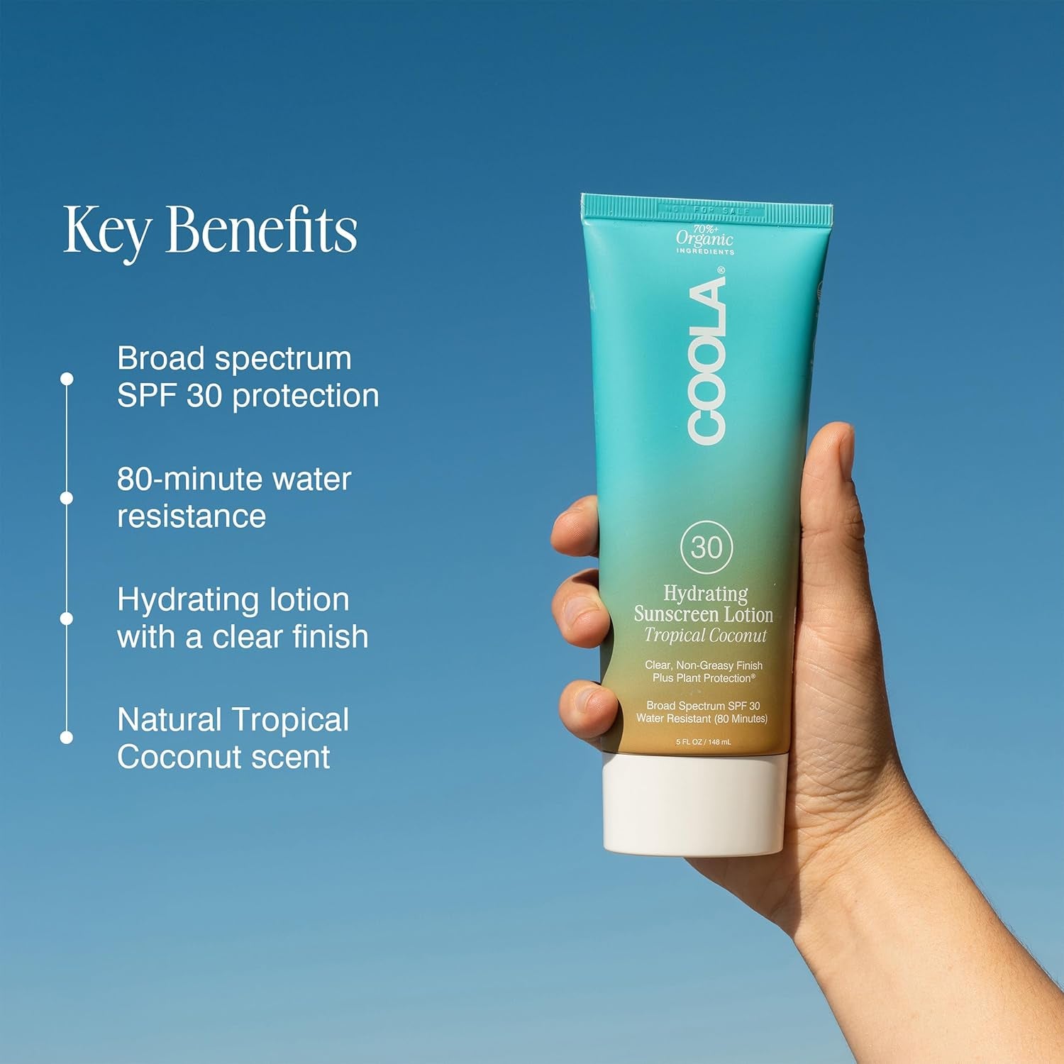 COOLA Hydrating Sunscreen Lotion SPF 30 Tropical Coconut – 148ml | Organic, Reef-Friendly Sun Protection for Body