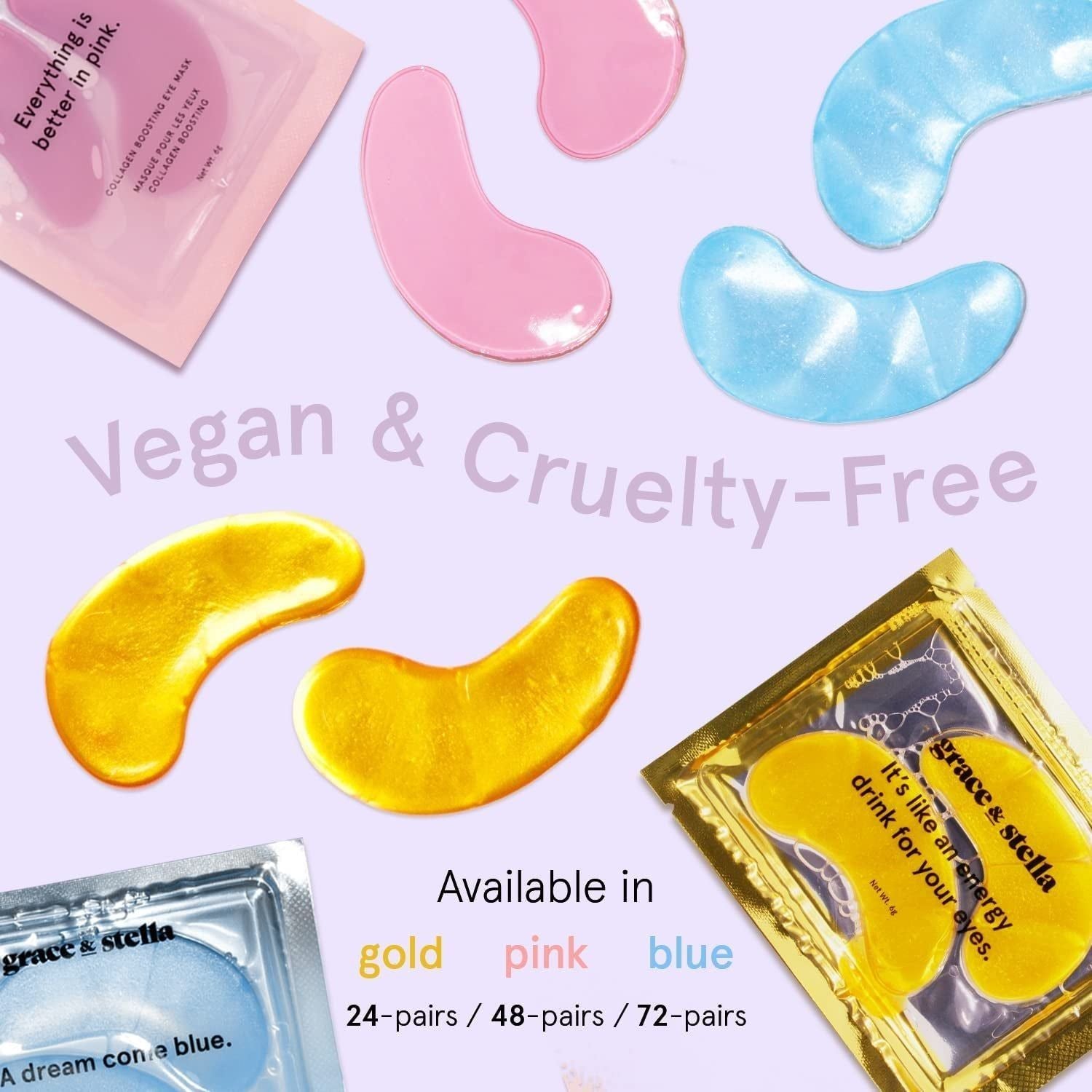 Under Eye Mask - Reduce Dark Circles, Puffy Eyes, Undereye Bags, Wrinkles - Gel under Eye Patches, Vegan Cruelty-Free Self Care by Grace and Stella (72 Pairs, Goldpinkblue)