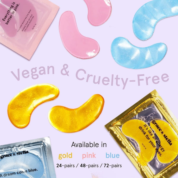 Under Eye Mask - Reduce Dark Circles, Puffy Eyes, Undereye Bags, Wrinkles - Gel under Eye Patches, Vegan Cruelty-Free Self Care by Grace and Stella (72 Pairs, Goldpinkblue)