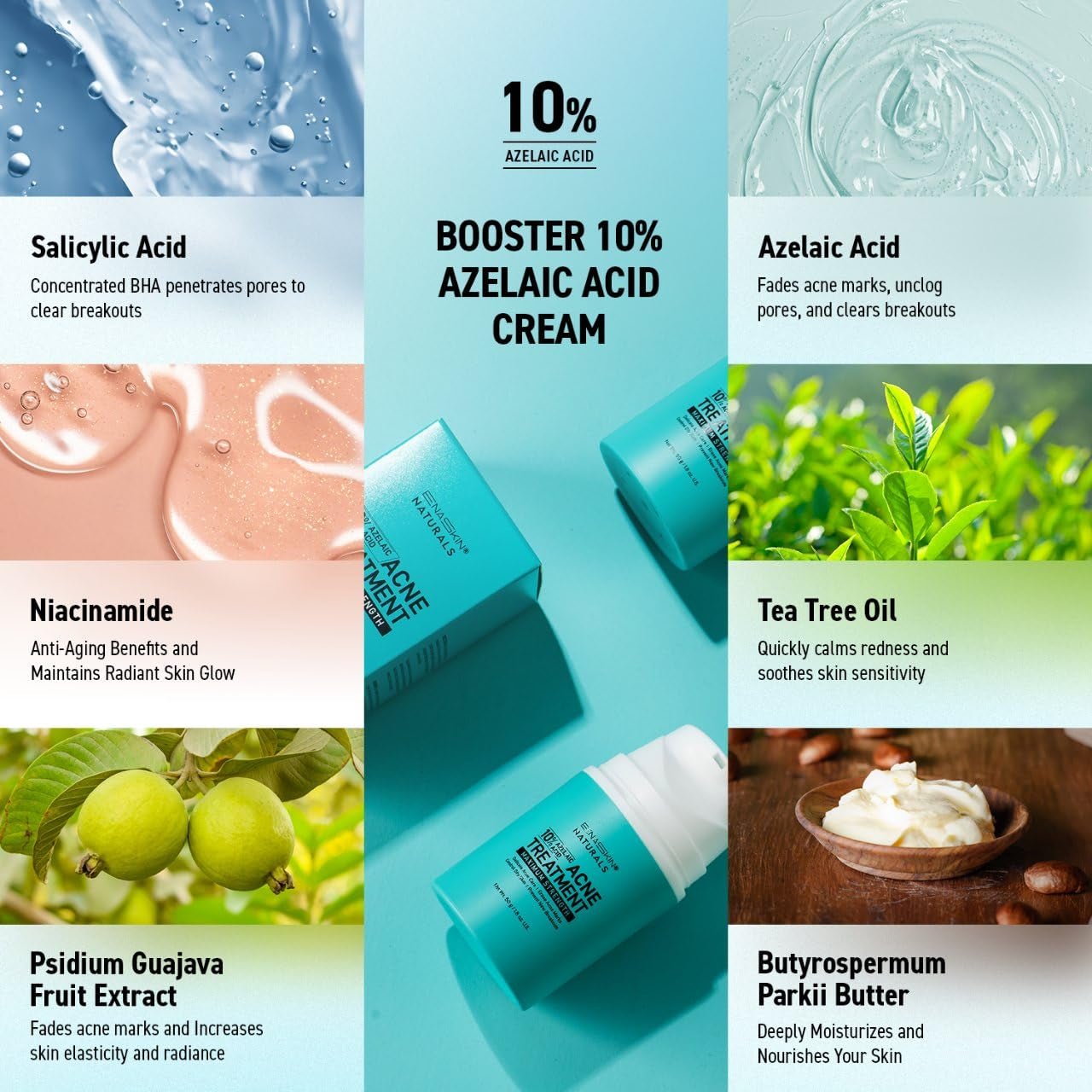 Enaskin Naturals 10% Azelaic Acid Acne Treatment – 50g | Advanced Acne & Scar Defense Gel-Cream