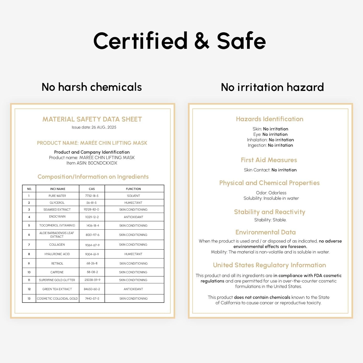 MAREE Chin Lifting Mask with 24K Gold & Collagen - 5 Masks