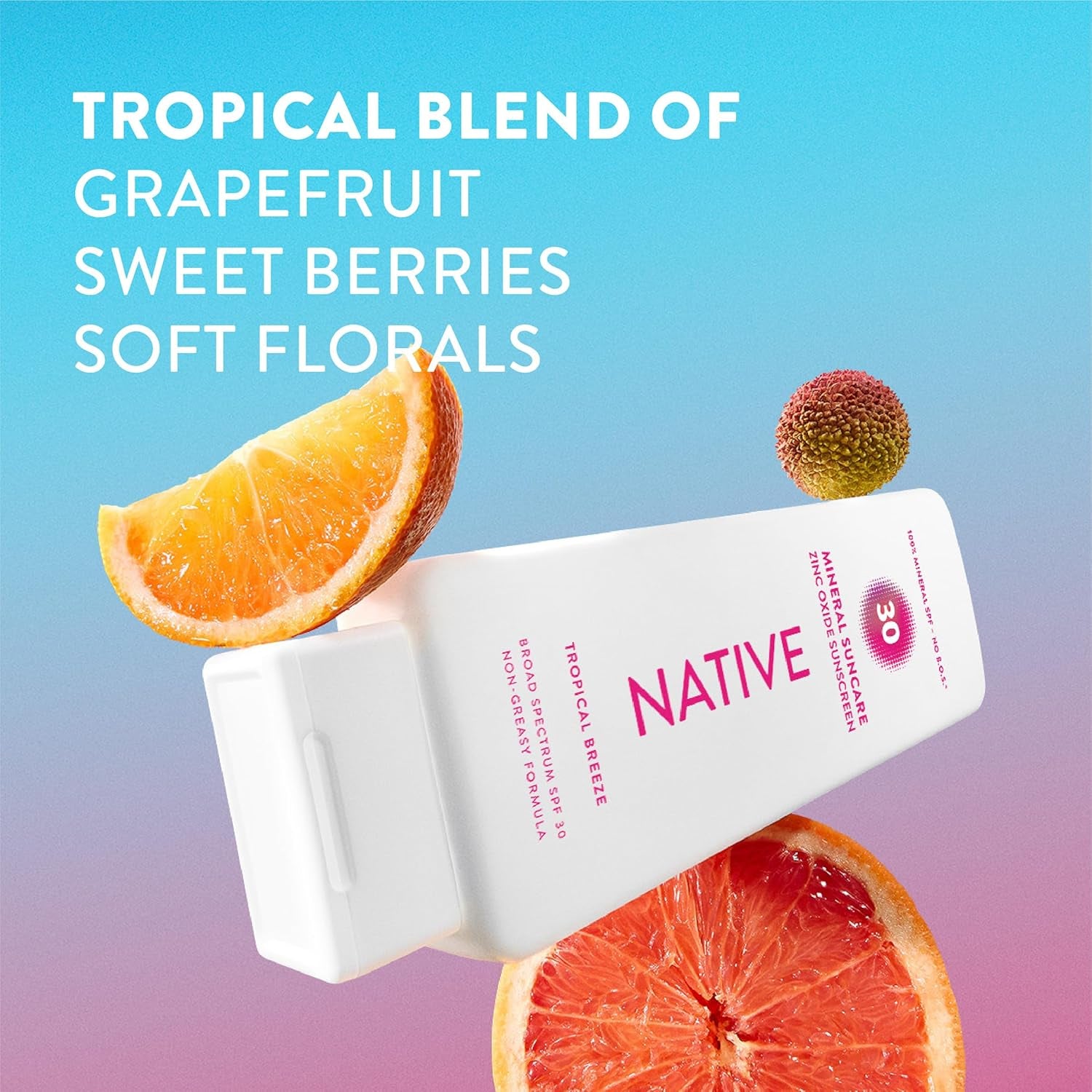 Sunscreen Lotion Tropical Breeze SPF 30, 100% Mineral SPF for Face & Body Broad Spectrum UVA UVB for Men & Women, Suitable for Sensitive Skin & Hawaii Compliant, Lightweight & No Residue, 7Oz