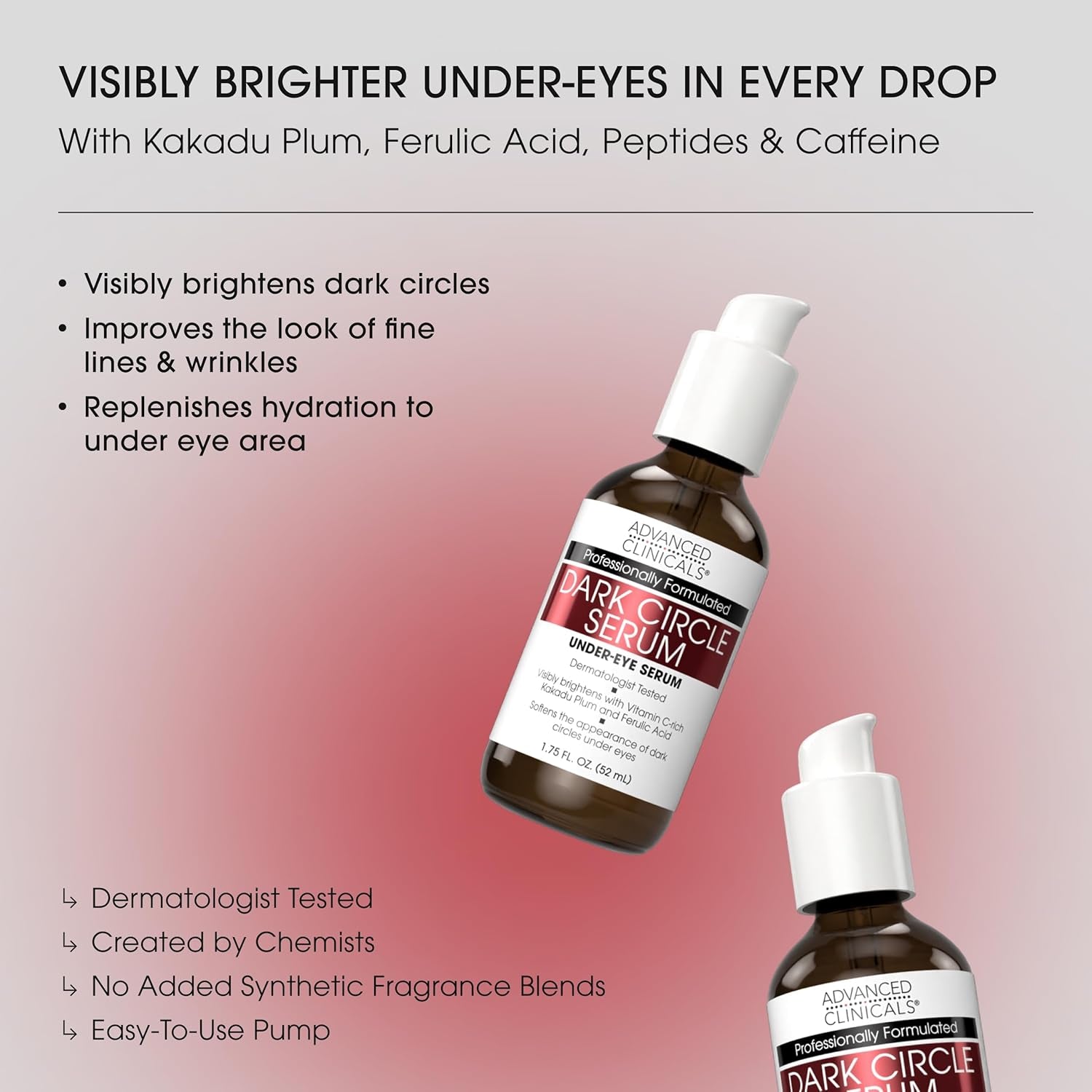 Dark Circle Caffeine under Eye Serum for Face with Hyaluronic Acid Moisturizer + Peptides | Brightening Vitamin C Serum Helps Improve Look of Puffy Eye & Fine Lines, 1.75 Fl Oz