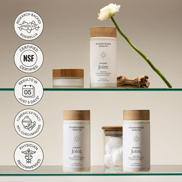 Dynamic Joint Health Supplement – Fast-Acting Support with Aprèsflex® Boswellia, MSM, Multi-Type Collagen, Turmeric, Bromelain, Vitamins C & D3 – Supports Joint Comfort – 60 Capsules