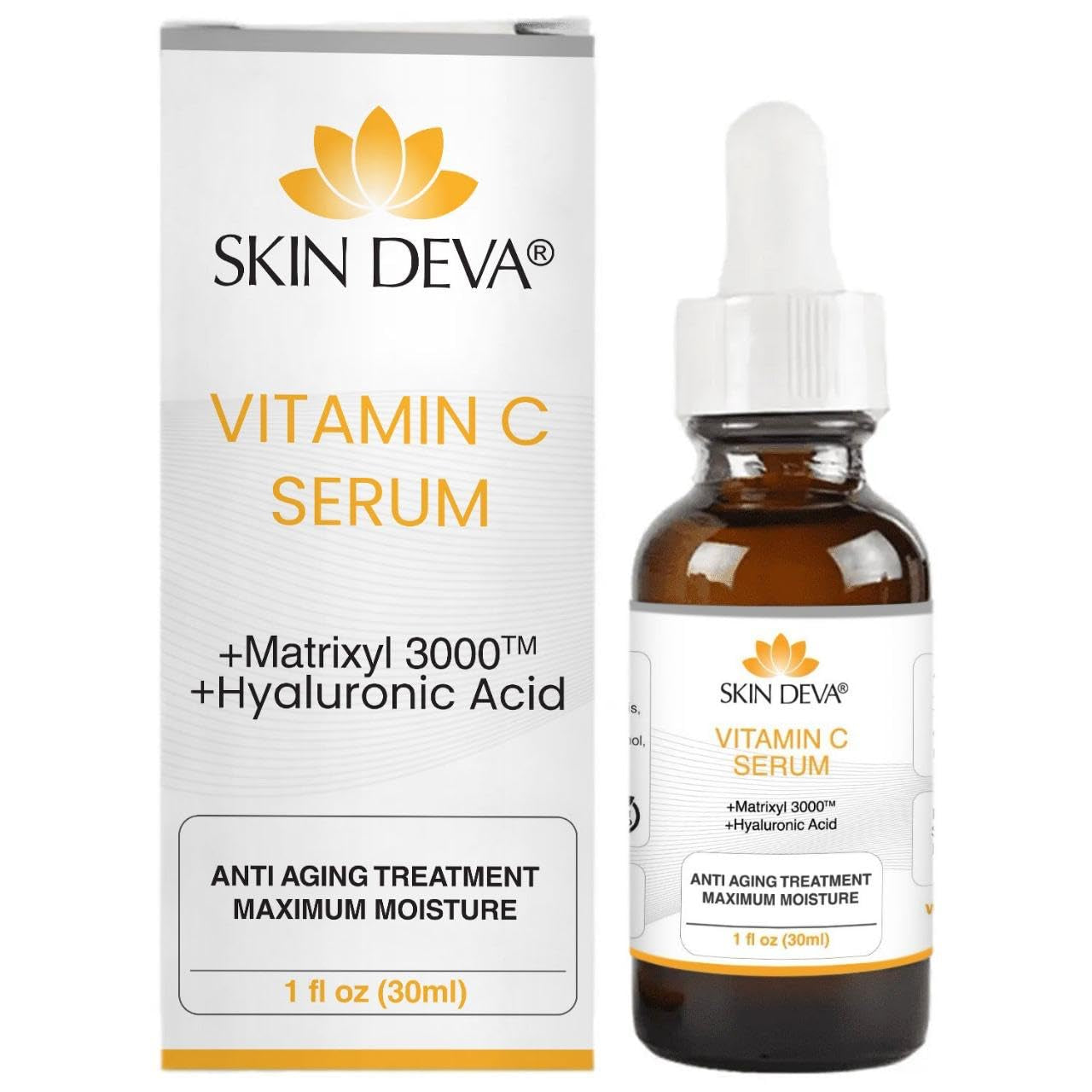 SKIN DEVA Vitamin C Serum + Matrixyl 3000™ + Hyaluronic Acid – 30ml | Brightening, Anti-Wrinkle & Hydrating