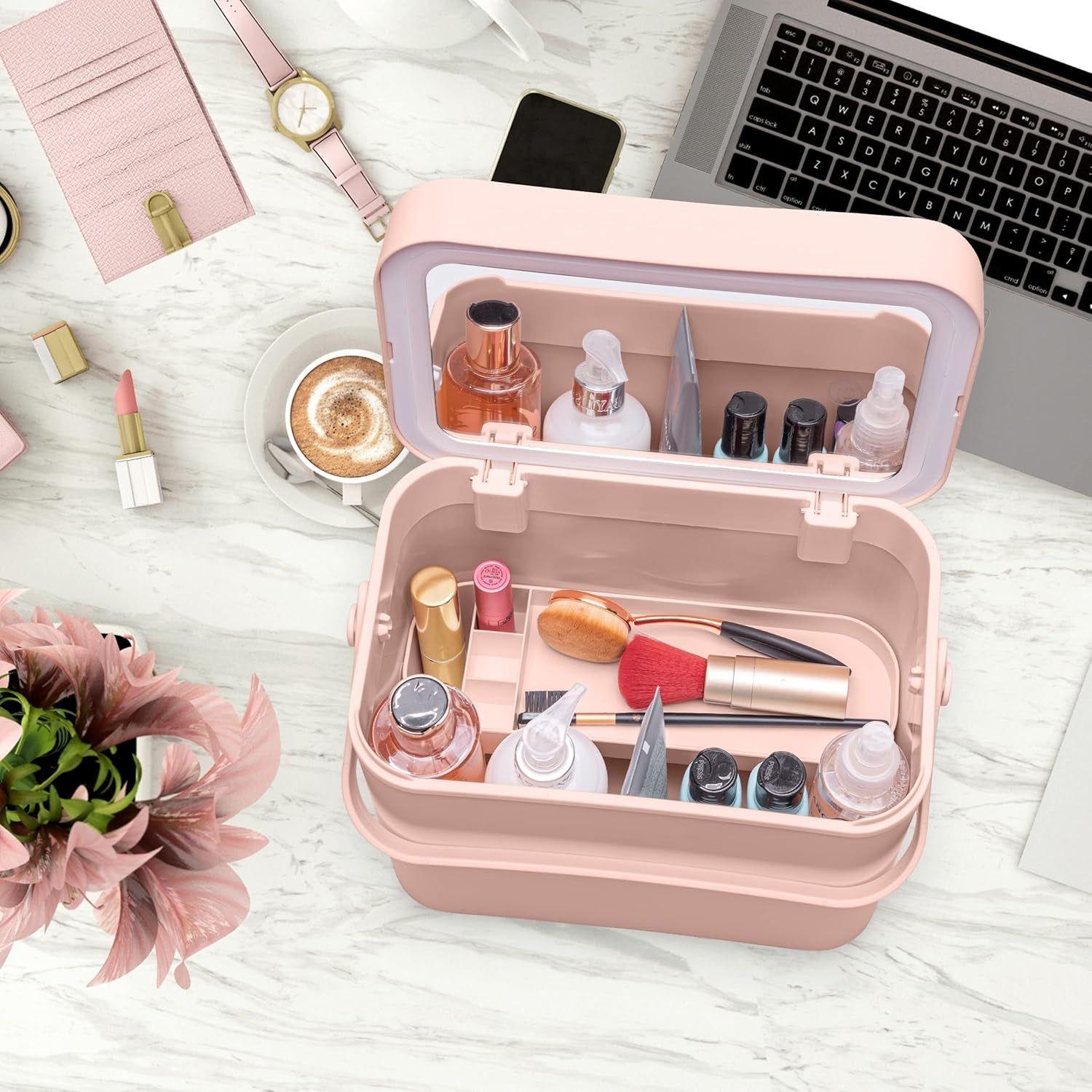 Rio Lush Box Portable Makeup Cosmetic Vanity Travel Case Organiser with Removeable LED Light Mirror