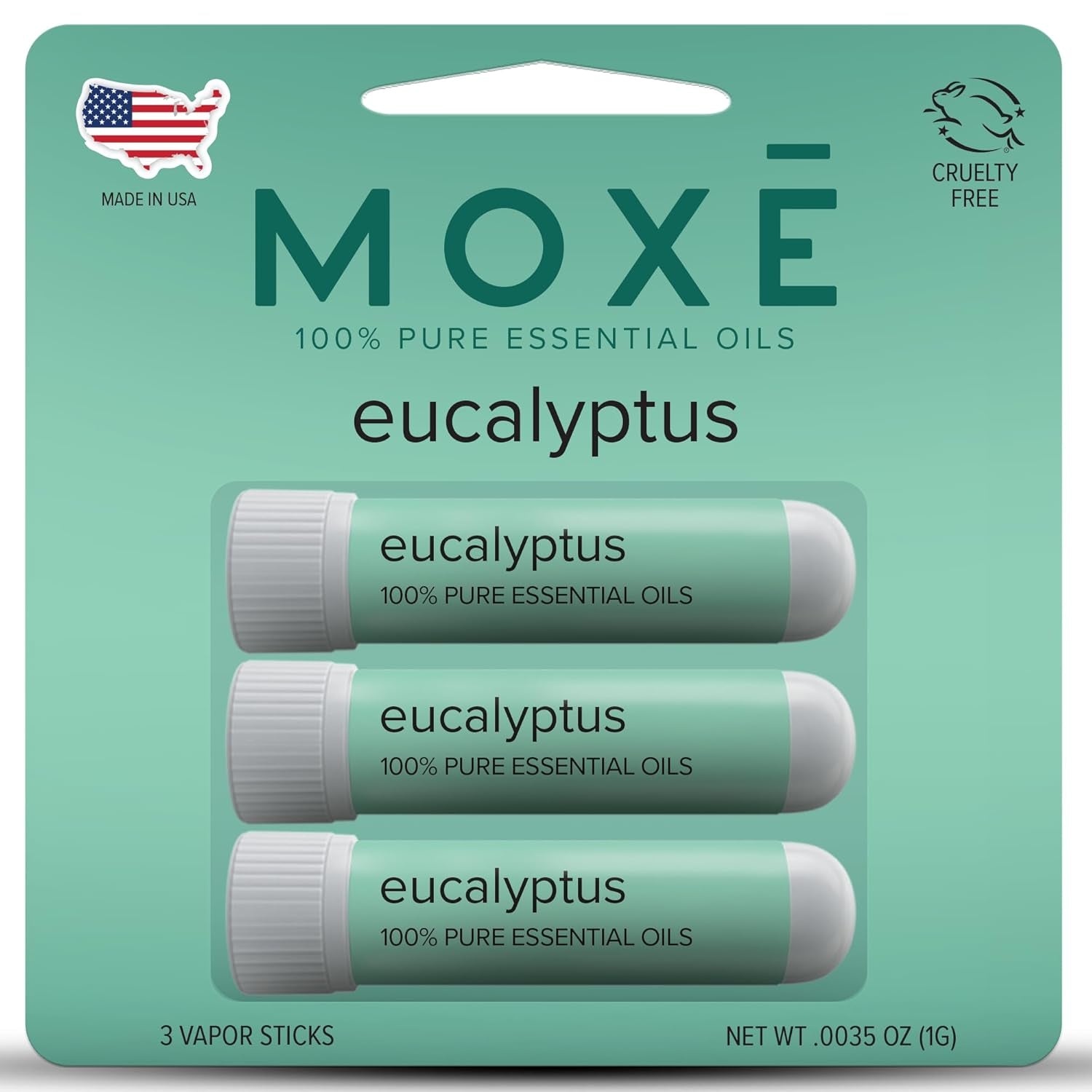 MOXE Eucalyptus 100% Pure Essential Oils – 3 Vapor Sticks | Mess-Free Aromatherapy for Sinus Relief & Refreshment