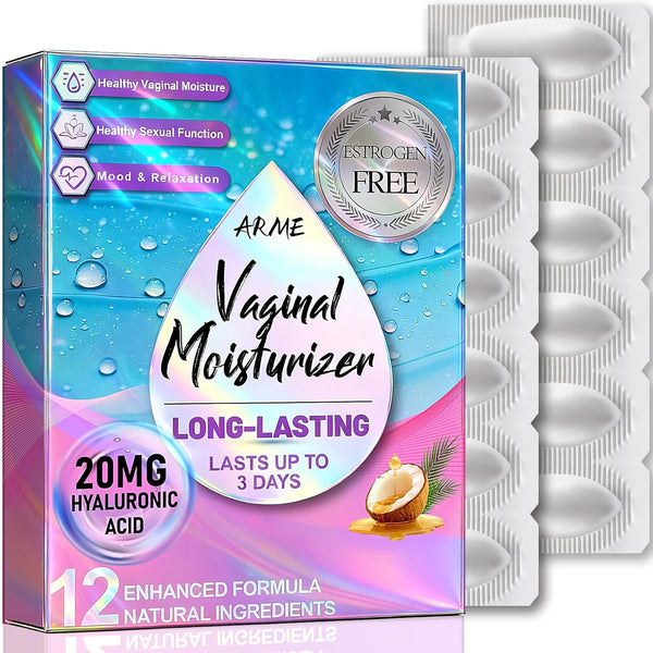 20MG Hyaluronic Acid Vaginal Moisturizers Suppositories + Coconut Oil&Ve 72-Hour for Vaginal Dryness from Menopause, Surgery Hormone-Free Best Vaginal Dryness Products 1-Month Supply (12 Inserts)