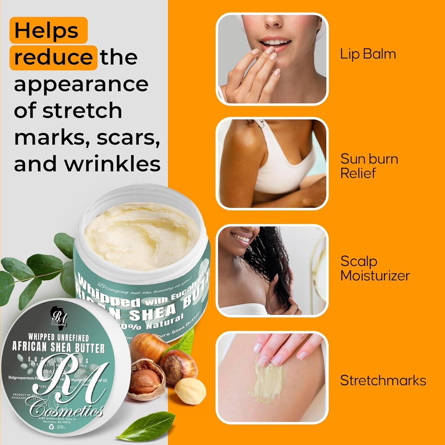 RA COSMETICS Whipped With Eucalyptus African Shea Butter – 340g | Refreshing Hydration, Skin Healing & Revitalising Care