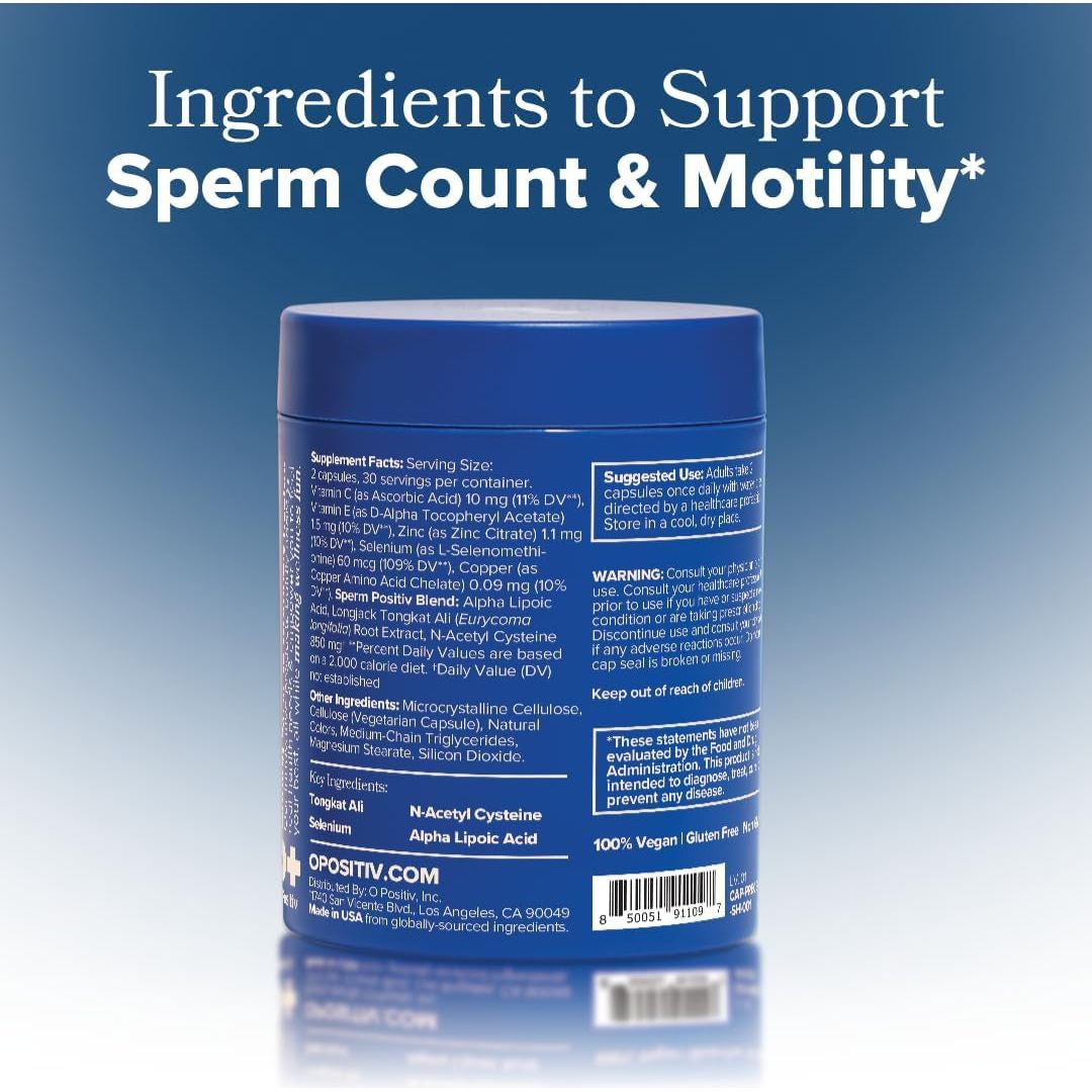O Positiv Preggo Sperm Health Capsules for Men – 60 Vegan Capsules | OBGYN-Formulated Male Fertility Support with Tongkat Ali, NAC & Alpha Lipoic Acid