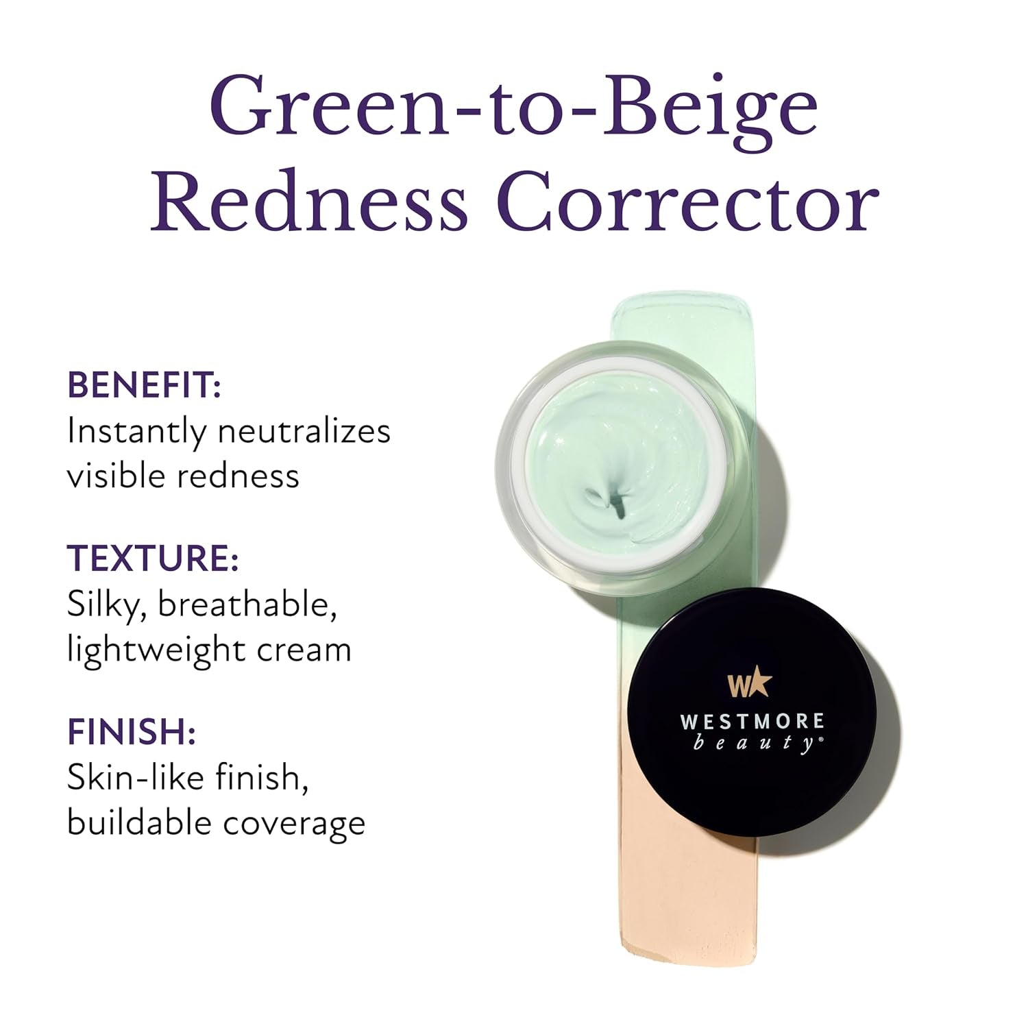Westmore Beauty Green-to-Beige Redness Corrector Cream – 30ml | Instantly Neutralizes Redness & Evens Skin Tone