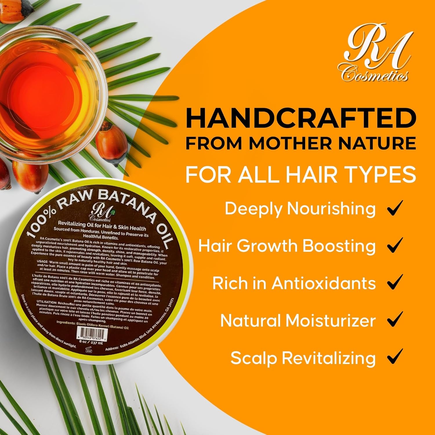 RA COSMETICS 100% Raw Batana Oil – 236.59ml | Strengthen Hair, Restore Shine & Nourish Scalp