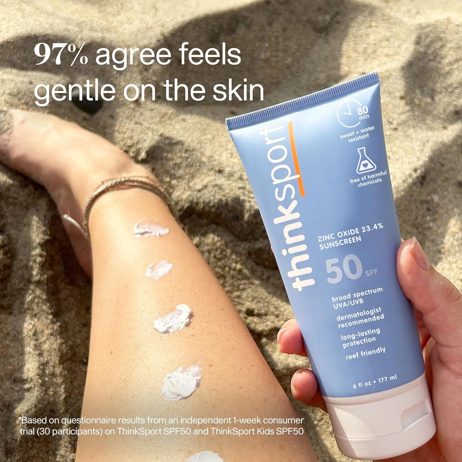 Thinksport Zinc Oxide Sunscreen SPF 50 – 177ml | Broad Spectrum, Reef-Safe Mineral Sun Protection for Active Lifestyles