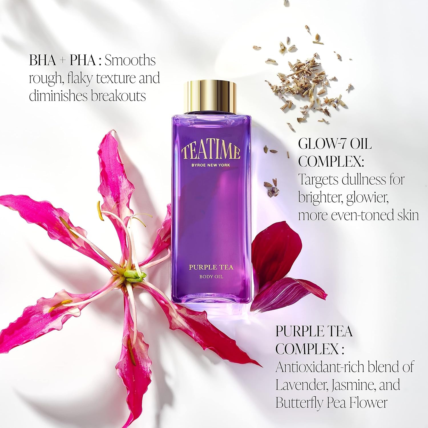 BYROE Teatime Purple Tea Body Oil – 65ml | Hydrating, Radiance-Boosting Body Oil