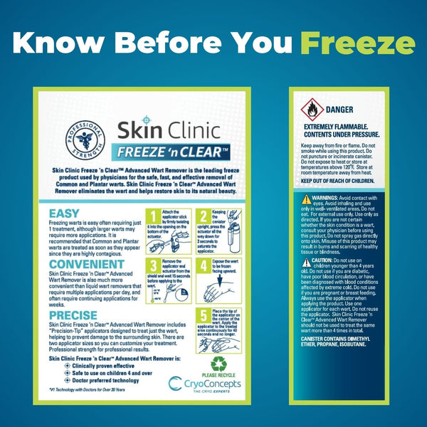 Skin Clinic FREEZE 'n CLEAR™ Advanced Wart Remover – 80ml, 12 Precision-Tip Applicators | Doctor-Trusted Cryotherapy for Common & Plantar Warts