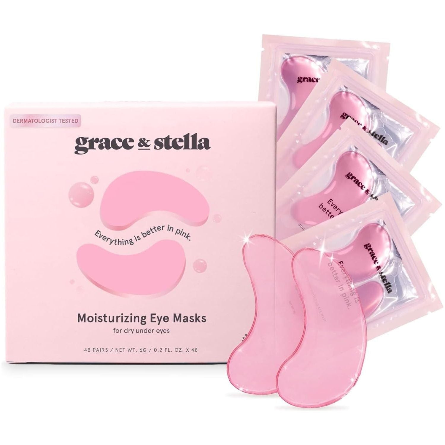 Award Winning under Eye Mask - Reduce Dark Circles, Puffy Eyes, Undereye Bags, Wrinkles - Gel under Eye Patches, Vegan Cruelty-Free Self Care by Grace and Stella (48 Pairs, Pink)