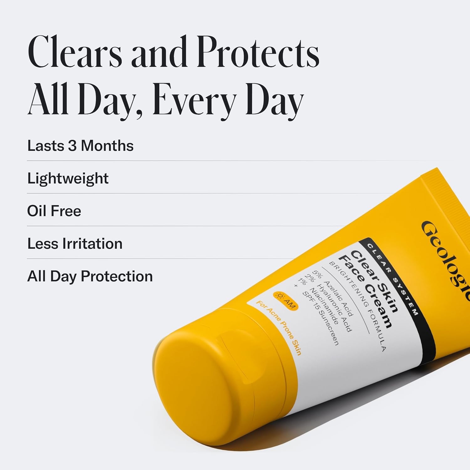 Geologie Clear System Clear Skin Face Cream Brightening Formula – 60ml | Acne Treatment, Hydration & SPF Protection