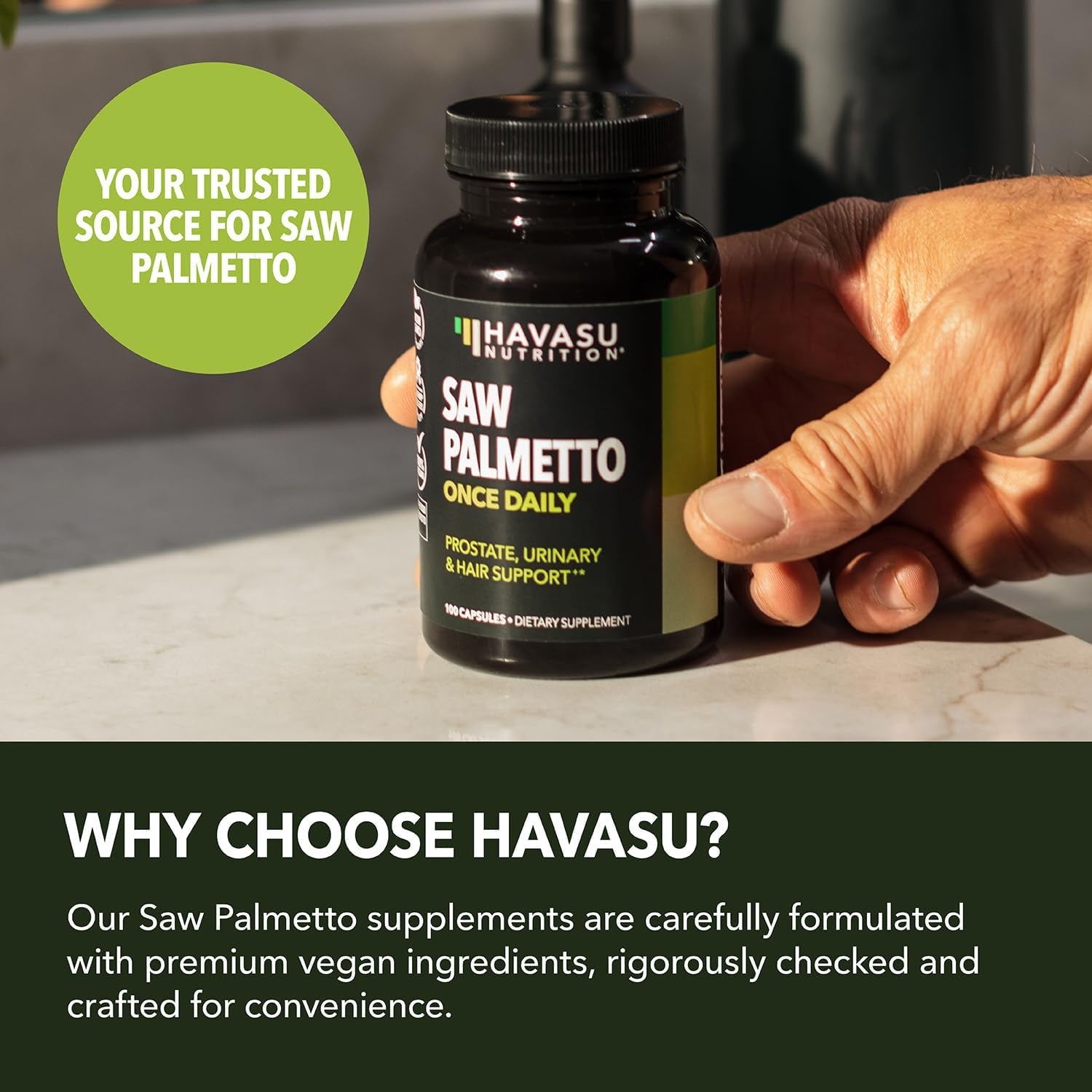 HAVASU NUTRITION Saw Palmetto Once Daily – 100 Capsules | Prostate, Urinary & Hair Health Support