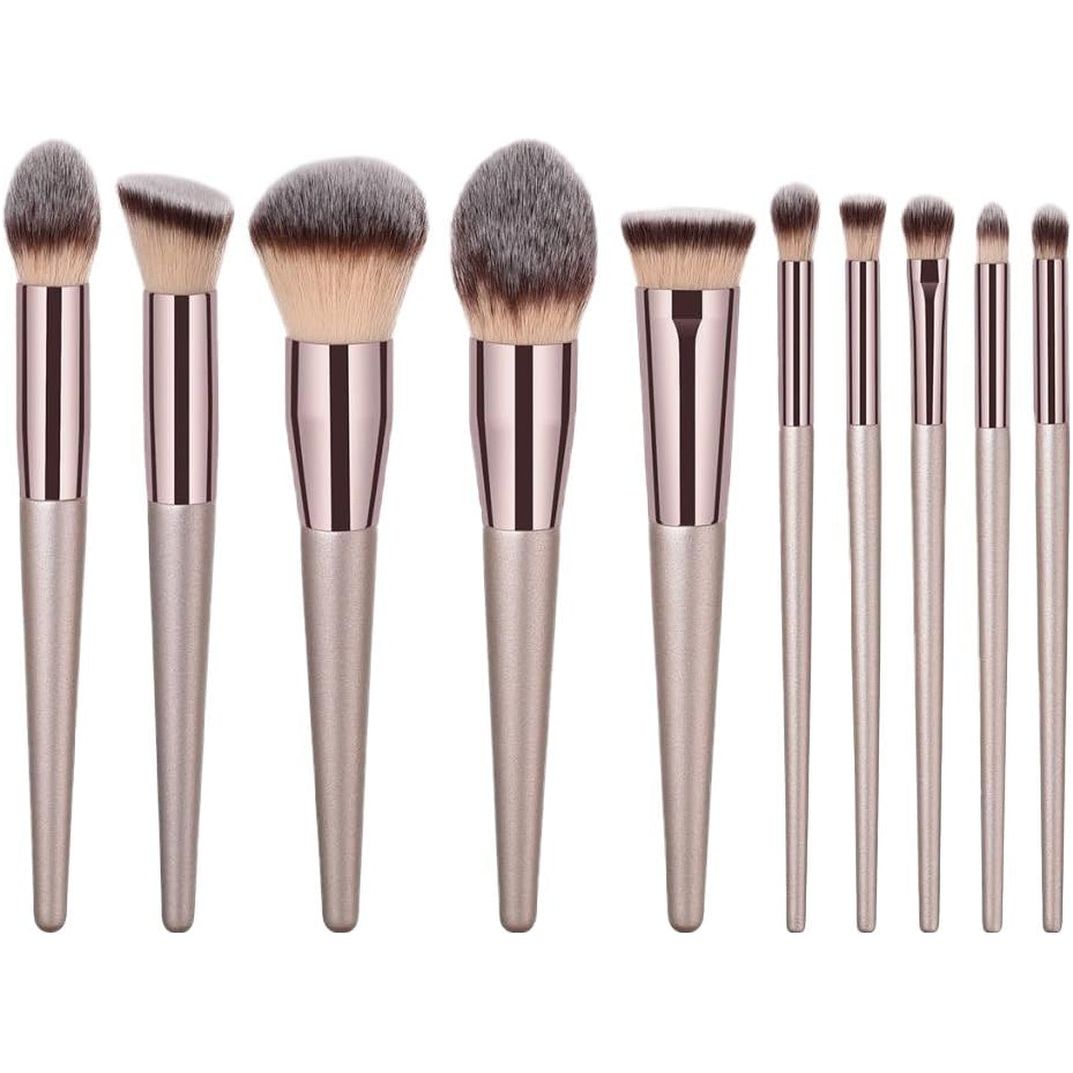 Feriuzymix Professional Makeup Brush Set - 10 Pcs (Champagne Gold)