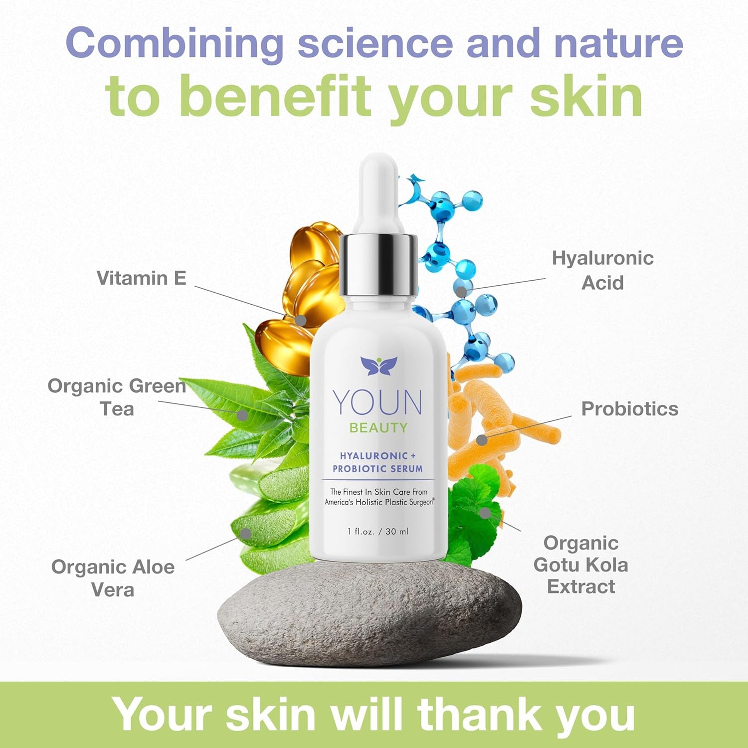 YOUN Beauty Hyaluronic + Probiotic Serum – 30ml | Hydrating & Skin-Balancing Facial Serum