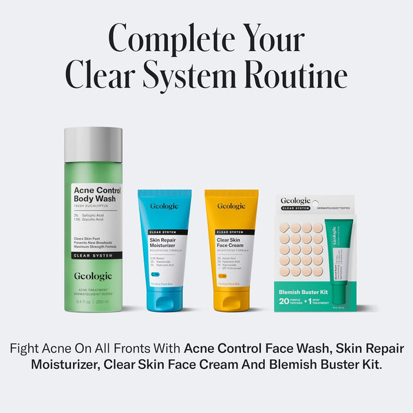 Geologie Clear System Clear Skin Face Cream Brightening Formula – 60ml | Acne Treatment, Hydration & SPF Protection