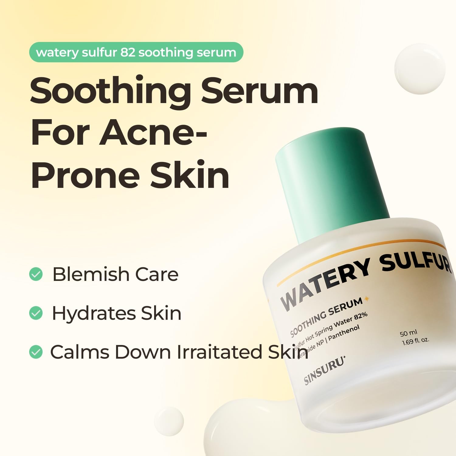 SINSURU Watery Sulfur Soothing Serum – 50ml | Acne Care, Oil Control & Sensitive Skin Relief