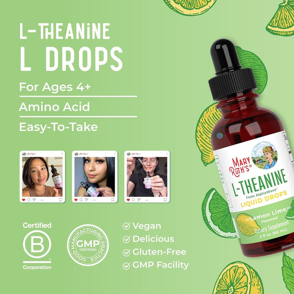 MaryRuth Organics L-Theanine Liquid Drops – 60ml | Mood, Relaxation & Cognitive Support