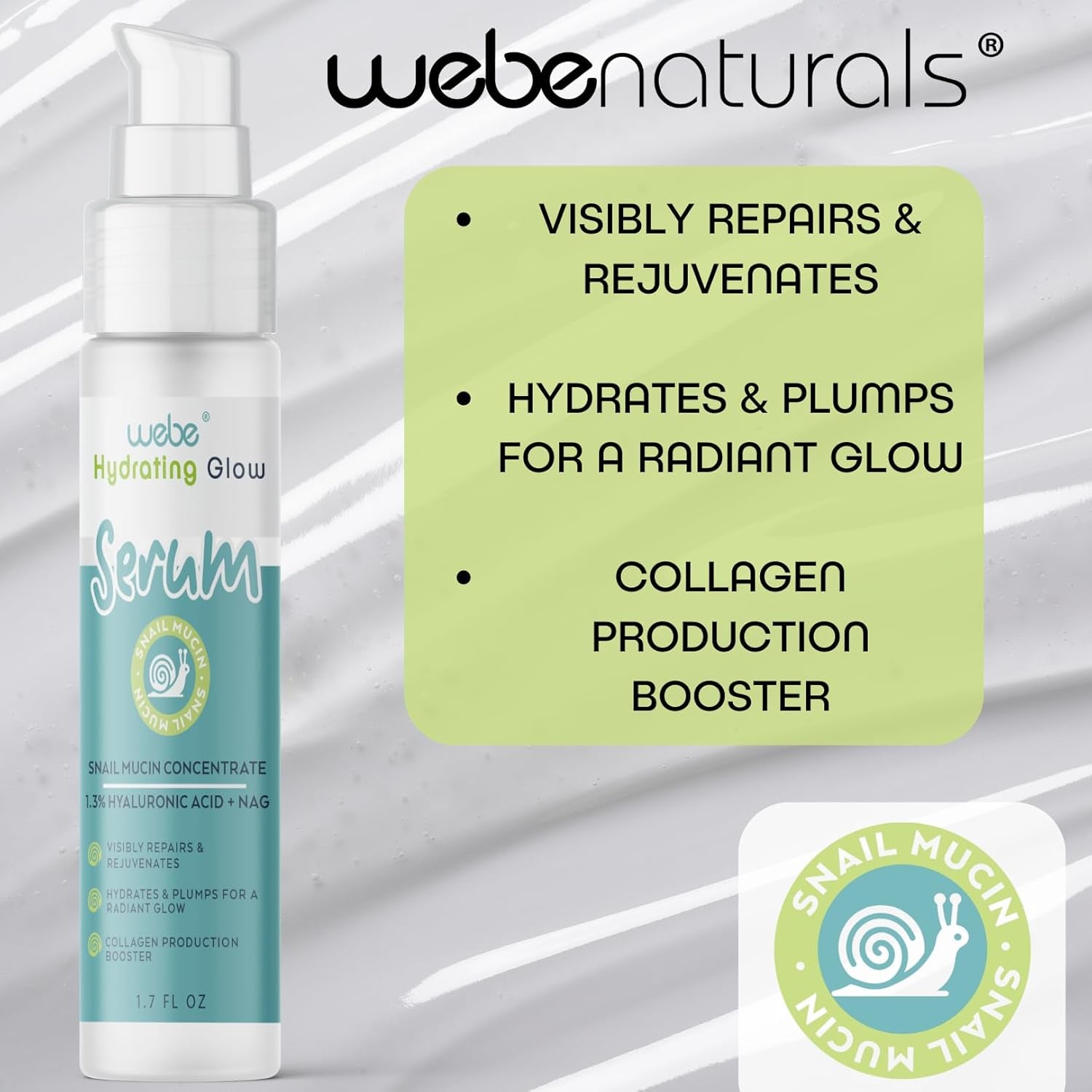 WEBE 94% Snail Mucin Hydrating Glow Serum – 50ml | Deep Hydration & Radiant Skin