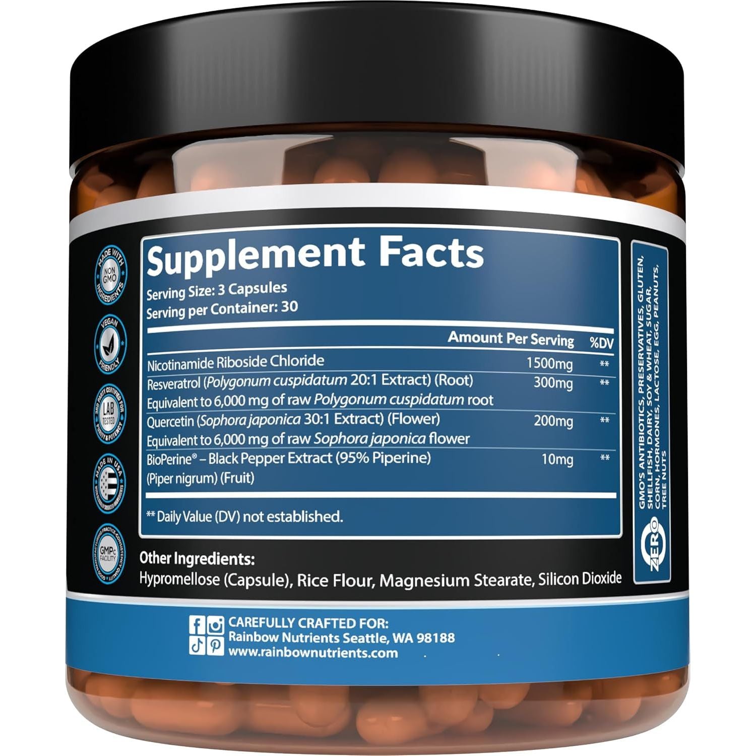 Rainbow Nutrients NAD+ – 90 Capsules | Advanced Anti-Aging & Cellular Energy Support