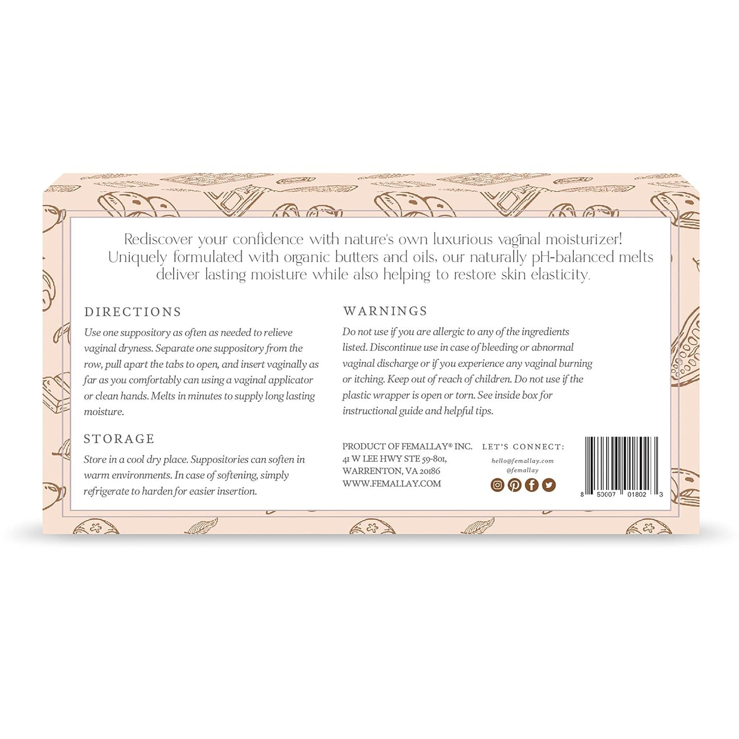 Femallay Organic Vaginal Moisturizing Suppositories – Chocolate – 100% Natural Relief for Dryness, Odor & Daily Feminine Discomfort – 14 Count + Applicator